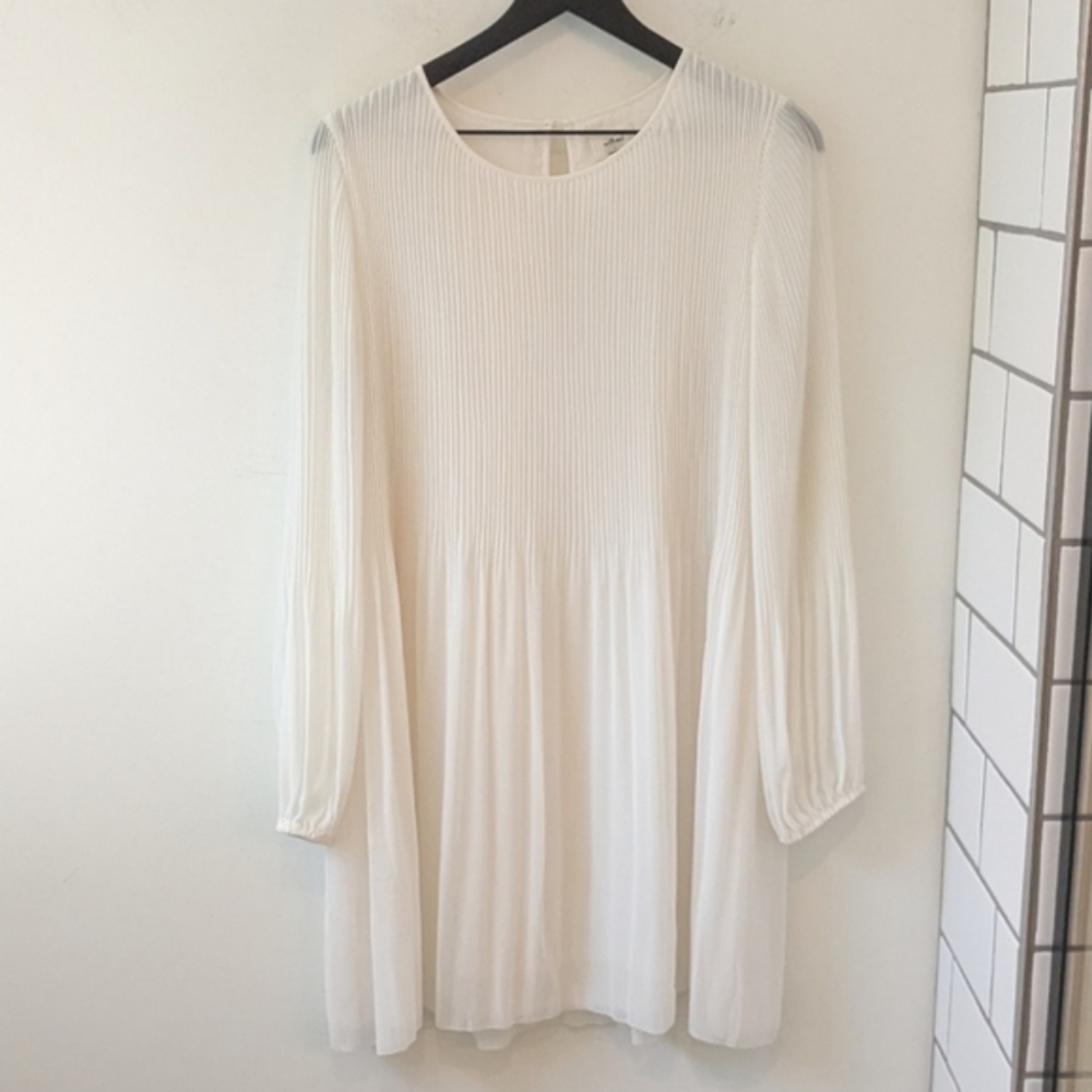 Aritzia Wilfred Daydreamer Pleated Chiffon Long Sleeve Mini Dress in Birch
